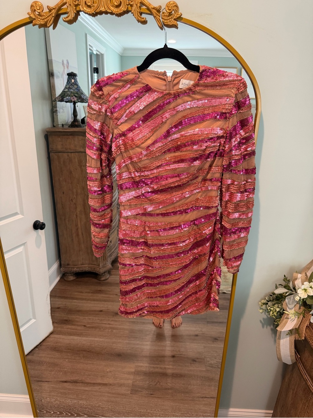 Sequin Wave Mini Dress in Pink and Peach by ASTR the Label